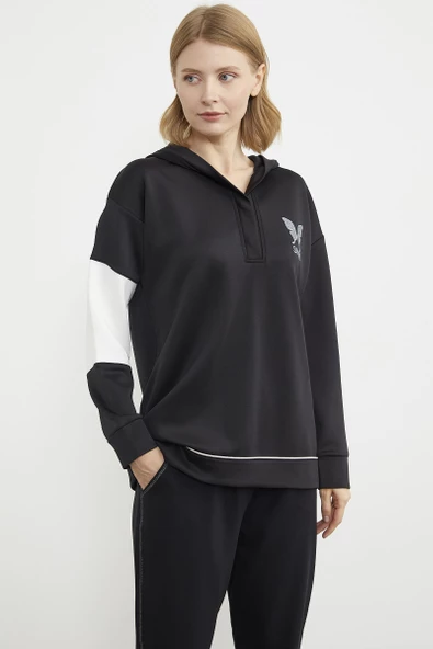 Kelebek Baskılı Oversize Scuba Eşofman Takım - Siyah - Resim 4