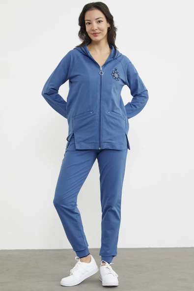 Nakış Detaylı Jogger Eşofman Takım - Mavi - Resim 4