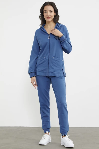 Nakış Detaylı Jogger Eşofman Takım - Mavi - Resim 3
