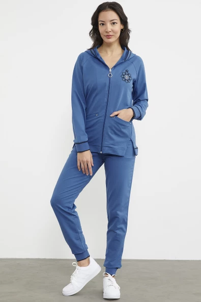 Nakış Detaylı Jogger Eşofman Takım - Mavi - Resim 2