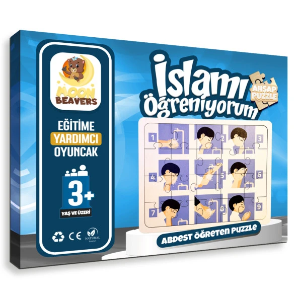 İslamı Öğreniyorum - Abdest Öğreten Yapboz - Ahşap Puzzle - Erkek Çocuk Yapboz - 3 Yaş ve Üzeri Eğitime Yardımcı Oyuncak