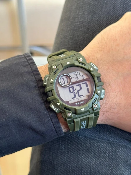 Dijital Su Geçirmez Asker Yeşili Genç Kol Saati SPEC000314 - Alarm, Kronometre, LED - 2