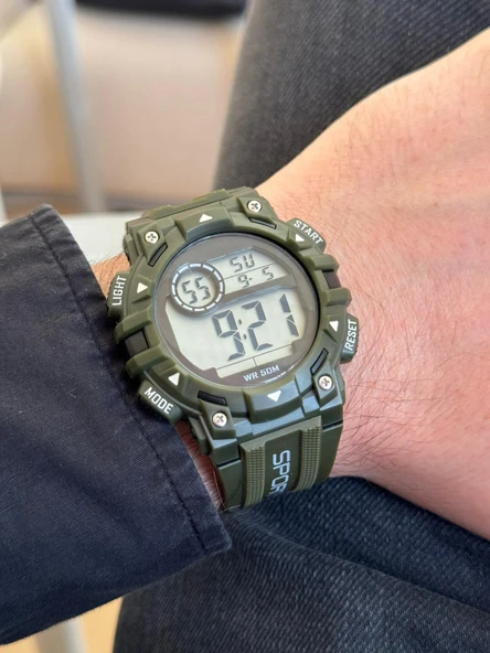Dijital Su Geçirmez Asker Yeşili Genç Kol Saati SPEC000314 - Alarm, Kronometre, LED - 1