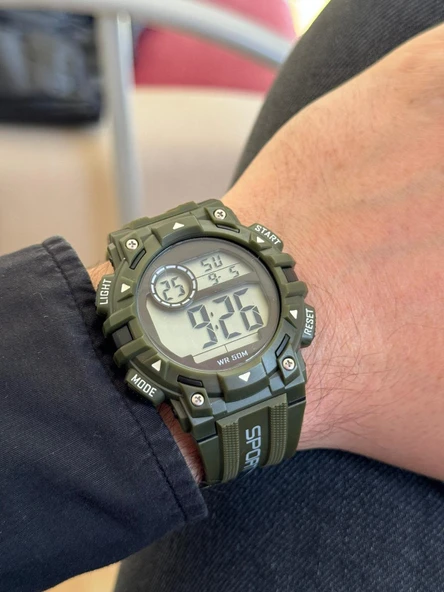Dijital Su Geçirmez Asker Yeşili Genç Kol Saati SPEC000314 - Alarm, Kronometre, LED - 3
