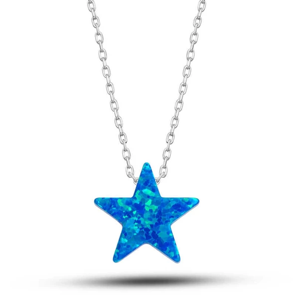​Lucky Life 925 Ayar Gumuss Opal Mavi Taşlı Yıldız Lucky Life Lucky Life Lucky Life Kadın Kolye