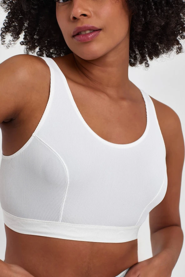 Basic Ekru Fitilli Mikro Kumaş Crop - 2