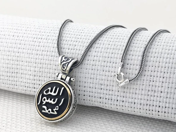Allah Resulü Muhammed S.A.V Yazılı Ortası Dönen 925 Ayar Gümüş Kolye - Resim 3