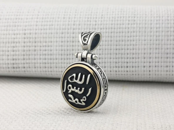 Allah Resulü Muhammed S.A.V Yazılı Ortası Dönen 925 Ayar Gümüş Kolye Ucu - Resim 4
