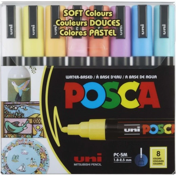 Uni Posca 5m Boyama Markörü Soft Renkler 8li Set