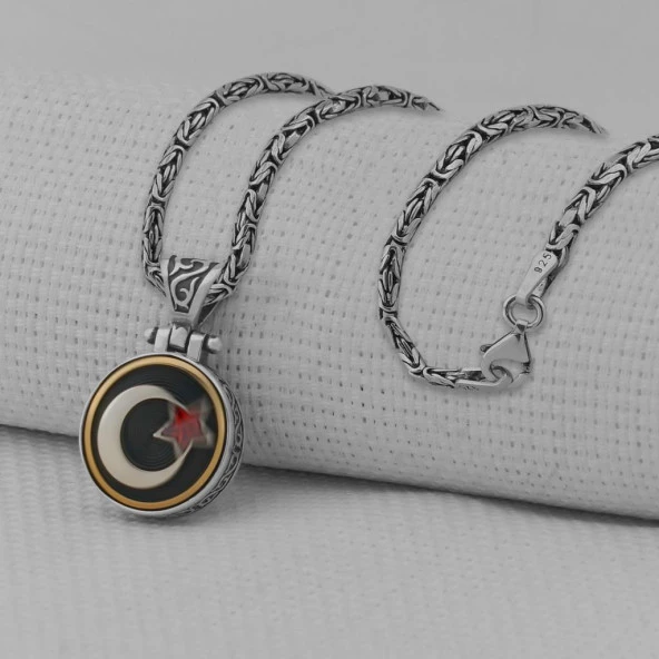 Ayyıldız Tasarımlı Ortası Dönen Kral Zincirli 925 Ayar Gümüş Kolye - Resim 2