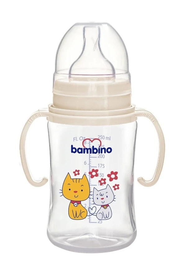 Bambino Geniş Ağızlı Kulplu PP Biberon 250 ml  B818