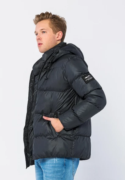 Erkek Regular Fit Astarlı Çok Cepli Kapuşonu Çıkan Rahat Mont - 3