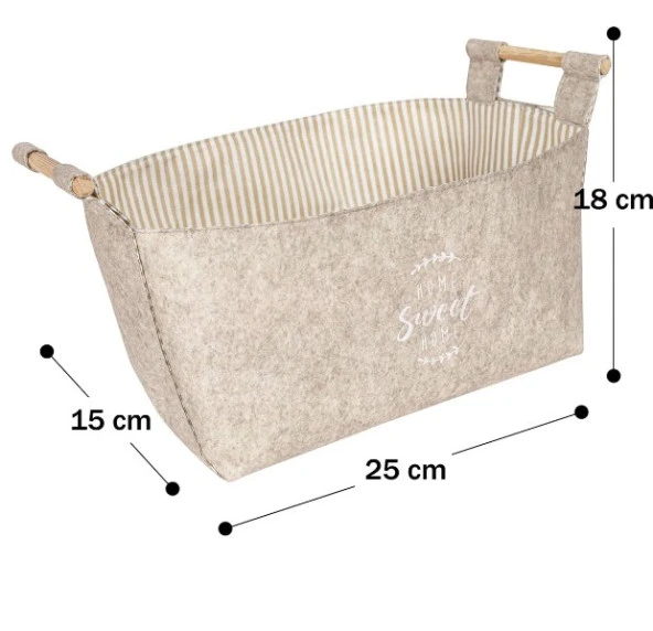 Keçe Tahta Saplı Düzenleyici Sepet - Çok Amaçlı Saklama Kutu Maxi Kahve 25x18x15Cm-103709-KASA-238 - Resim 3