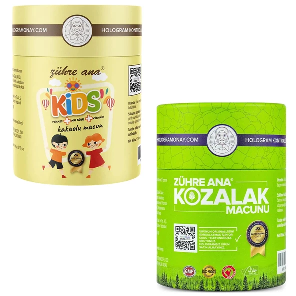 Zühre Ana Kozalak Macunu 240 gr + Zühre Ana Kids Pekmez Arı Sütü Vitamin Kakaolu Macun 240 gr