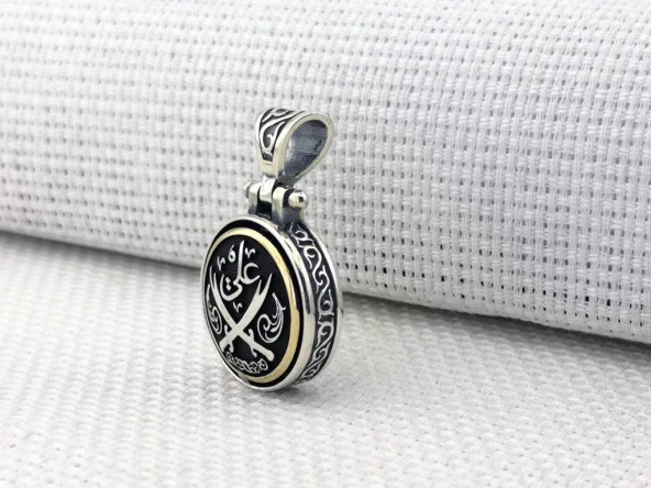 Ali Yazılı Zülfikar Kılıc Tasarımlı Ortası Dönen 925 Ayar Gümüş Kolye Ucu - Resim 3