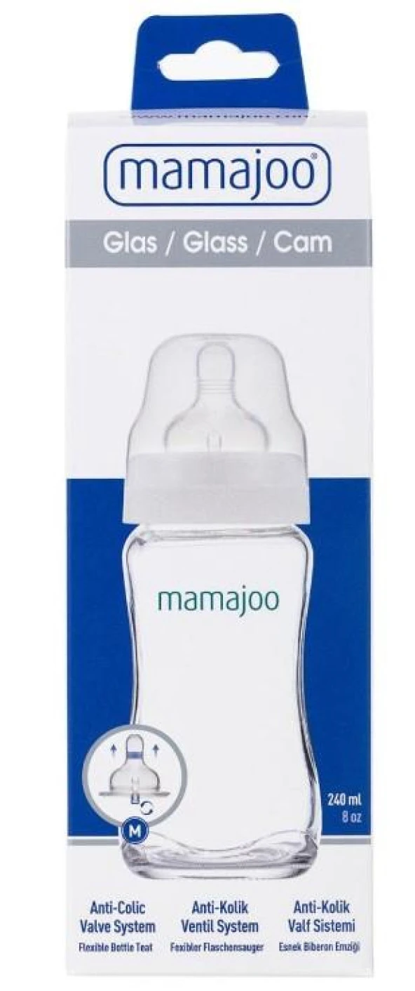 Mamajoo Cam Biberon 240ml | Anti-Kolik Biberon Emziği No:2 ürün görseli