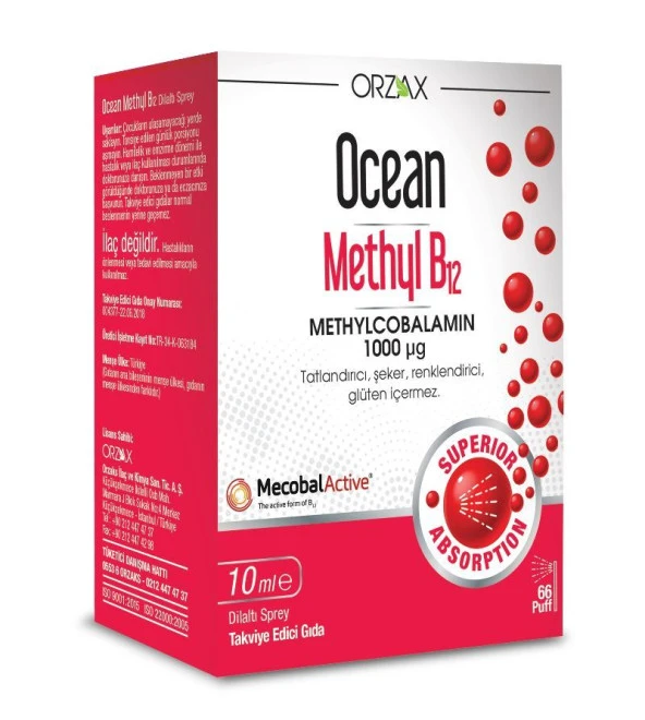 Orzax Ocean Methyl B12 1000mcg Dilaltı Sprey 10ml ürün görseli