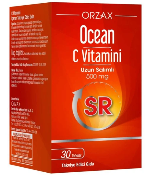 Orzax Ocean Vitamin C SR 500mg 30 Tablet | Uzun Salımlı ürün görseli