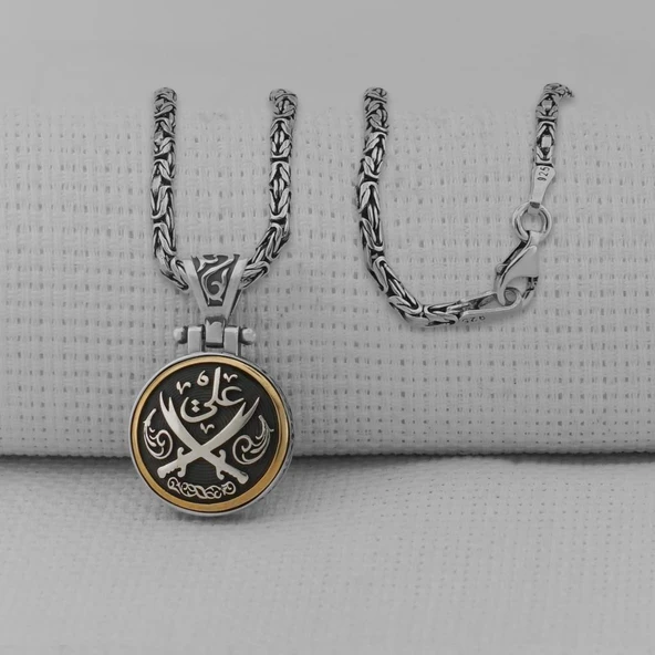 Ali Yazılı Zülfikar Kılıç Tasarımlı Ortası Dönen Kral Zincirli 925 Ayar Gümüş Kolye