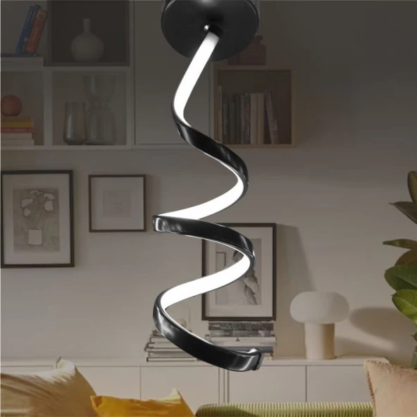 Erva Ledli Avize Spiral Tekli Siyah - 1