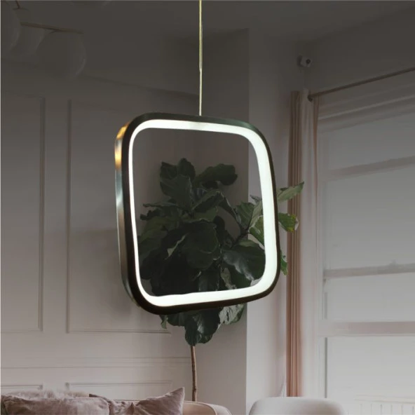 Erva Ledli Avize Kare Tekli Gold ürün görseli