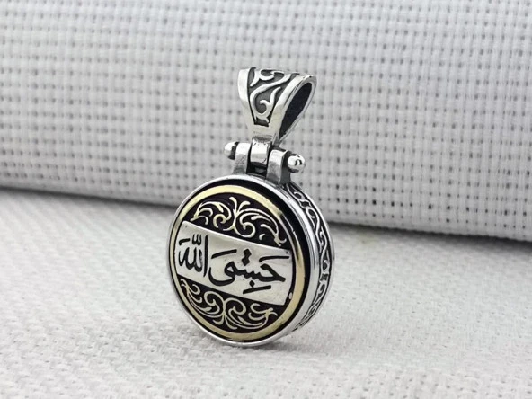 Hasbiyallah Yazılı Ortası Dönen 925 Ayar Gümüş Kolye Ucu