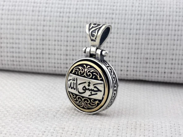 Hasbiyallah Yazılı Ortası Dönen 925 Ayar Gümüş Kolye Ucu - Resim 2