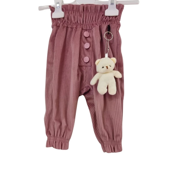 CANBİX DÜĞMELİ AYICIKLI KIZ BEBEK KADİFE PANTOLON - 2