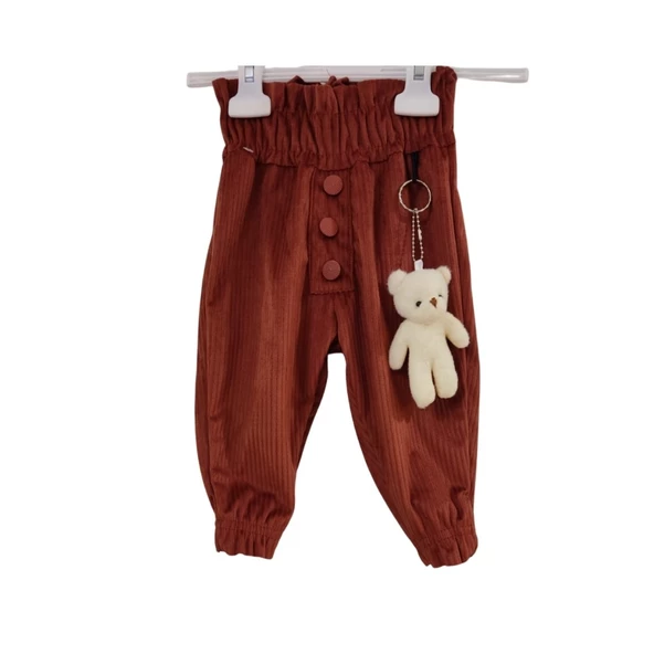 CANBİX DÜĞMELİ AYICIKLI KIZ BEBEK KADİFE PANTOLON