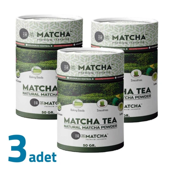 Matcha Premium Japanese Matcha Tozu Natural Powder Maça Çayı 50GR x 3 Kutu