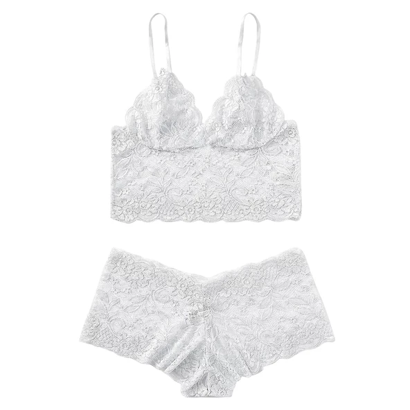 ASM1273 Kadın 2 Lİ Ekru Kapsız Ic Astarlı Dantel Bralet Şortlu Takım - 3