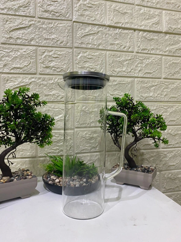 Paslanmaz Çelik Vakumlu Sızdırmaz Kapaklı Borosilikat Cam Sürahi 1 Lt - 2