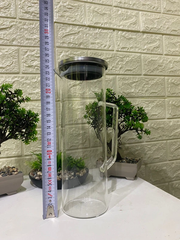 Paslanmaz Çelik Vakumlu Sızdırmaz Kapaklı Borosilikat Cam Sürahi 1 Lt - 3