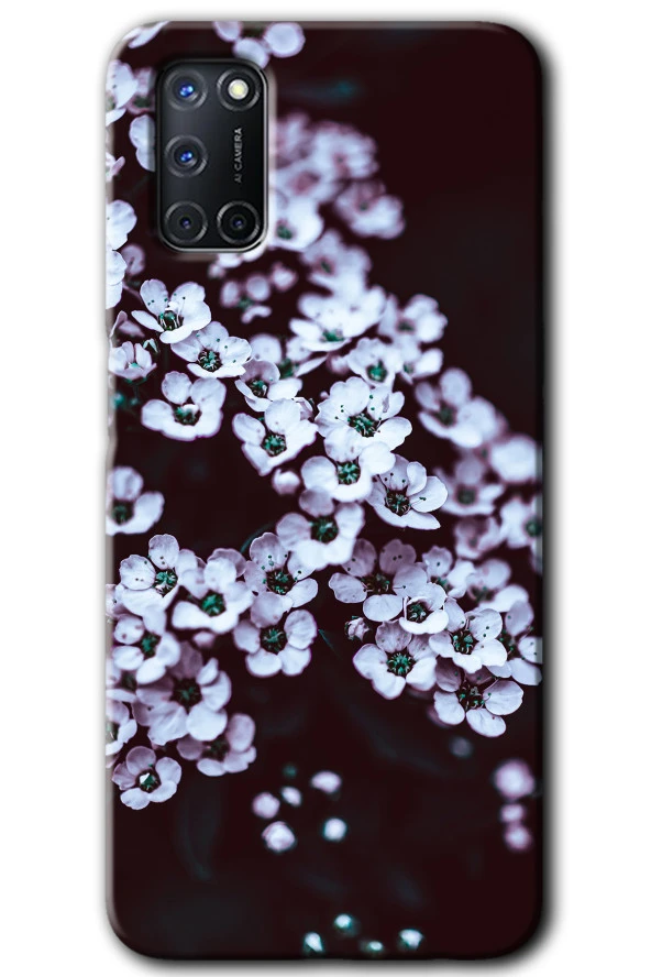 Oppo A52 Kılıf HD Desen Baskılı Arka Kapak - Beyaz Çiçek