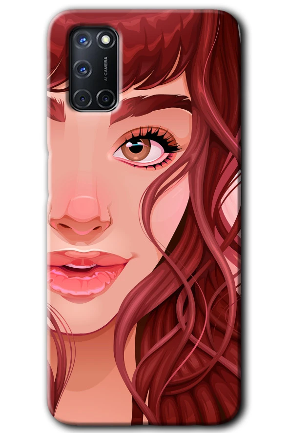 Oppo A52 Kılıf HD Desen Baskılı Arka Kapak - Kızıl Kız