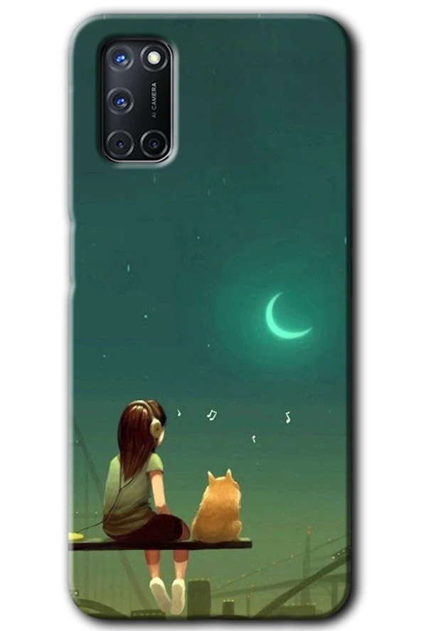 Oppo A52 Kılıf HD Desen Baskılı Arka Kapak - Kedili Kız