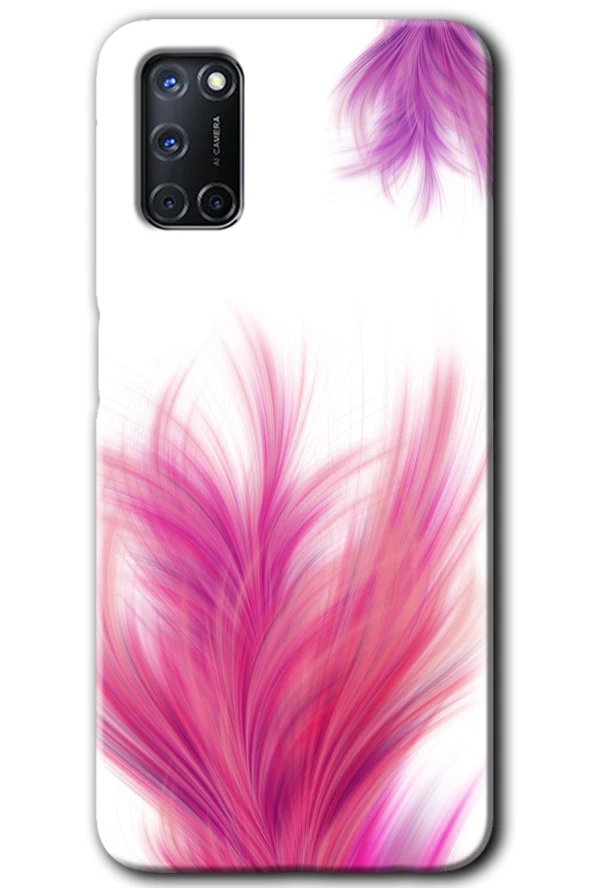 Oppo A52 Kılıf HD Desen Baskılı Arka Kapak - Pembe Tüy