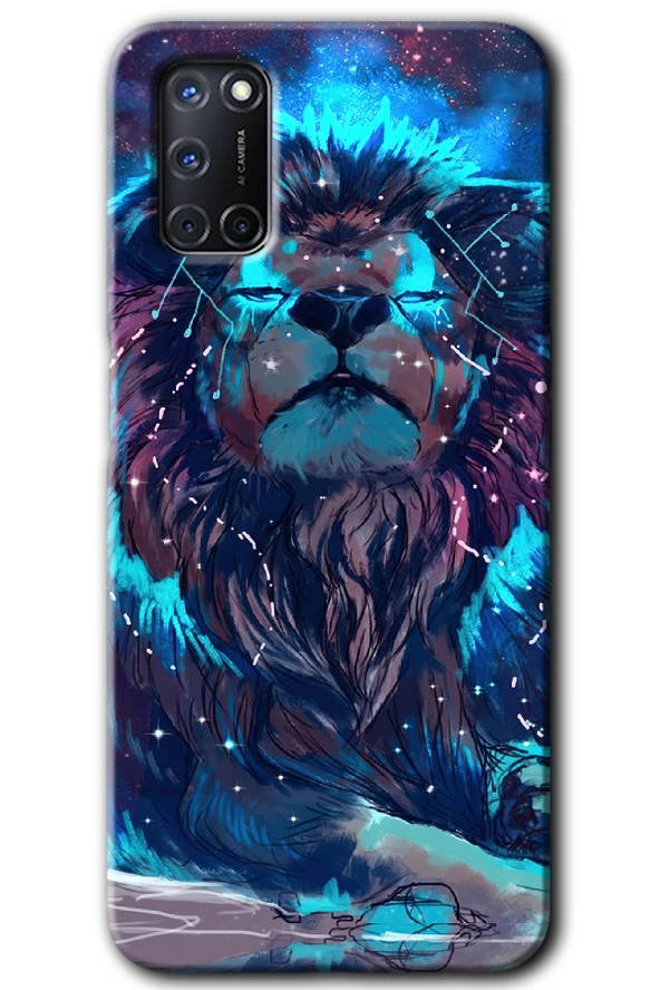 Oppo A52 Kılıf HD Desen Baskılı Arka Kapak - Neon Aslan