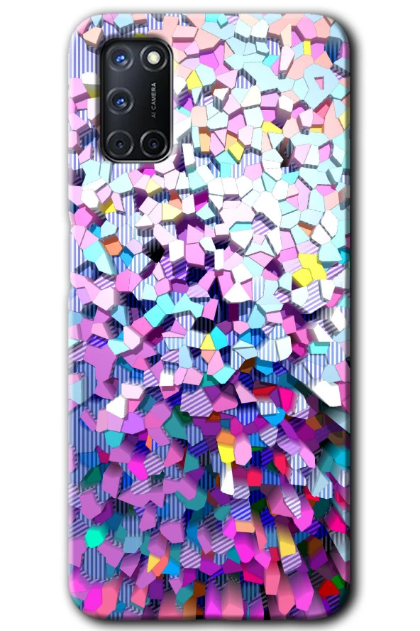 Oppo A52 Kılıf HD Desen Baskılı Arka Kapak - Mosaic Fragments Colorfull