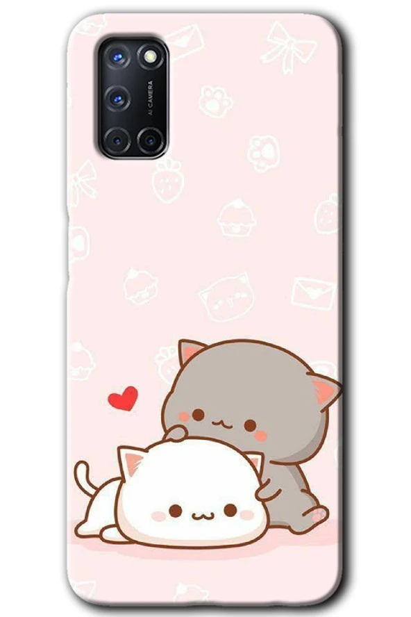 Oppo A52 Kılıf HD Desen Baskılı Arka Kapak - Kedi Aşkı