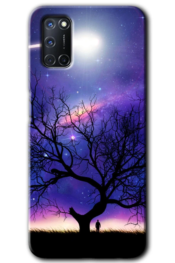 Oppo A52 Kılıf HD Desen Baskılı Arka Kapak - Uzay Silüet