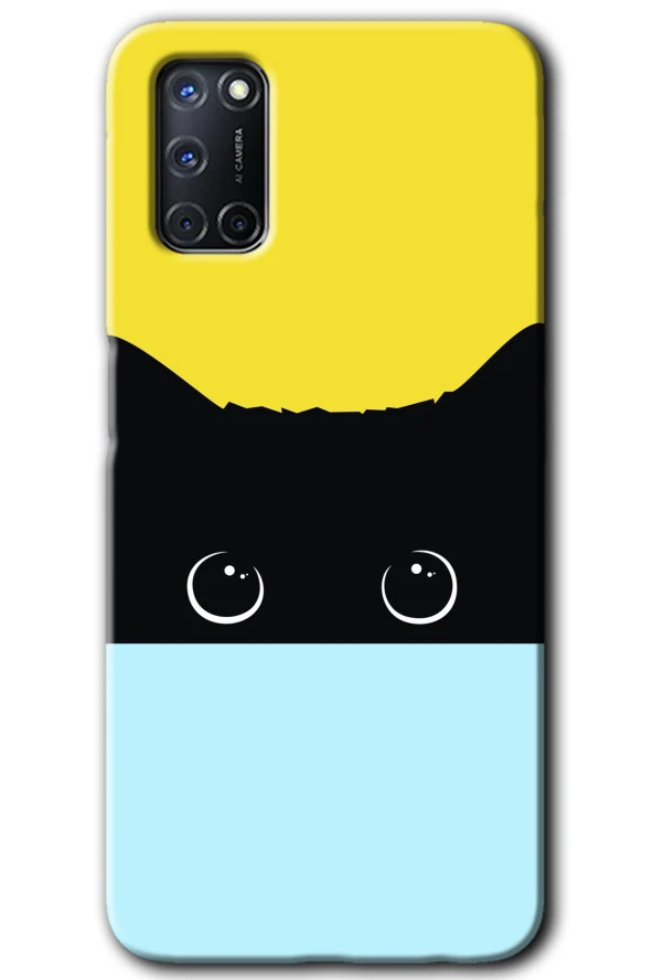 Oppo A52 Kılıf HD Desen Baskılı Arka Kapak - Kara-Kedi