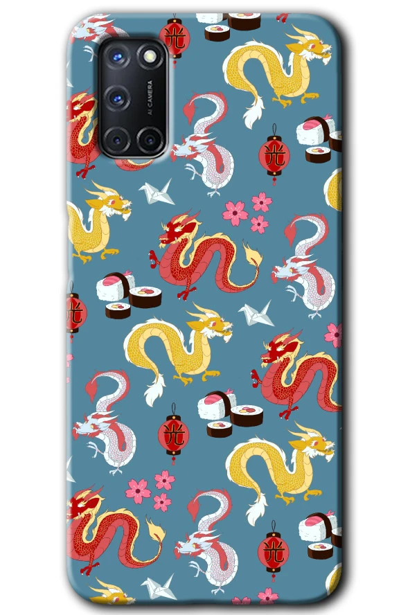 Oppo A52 Kılıf HD Desen Baskılı Arka Kapak - Funky Dragon