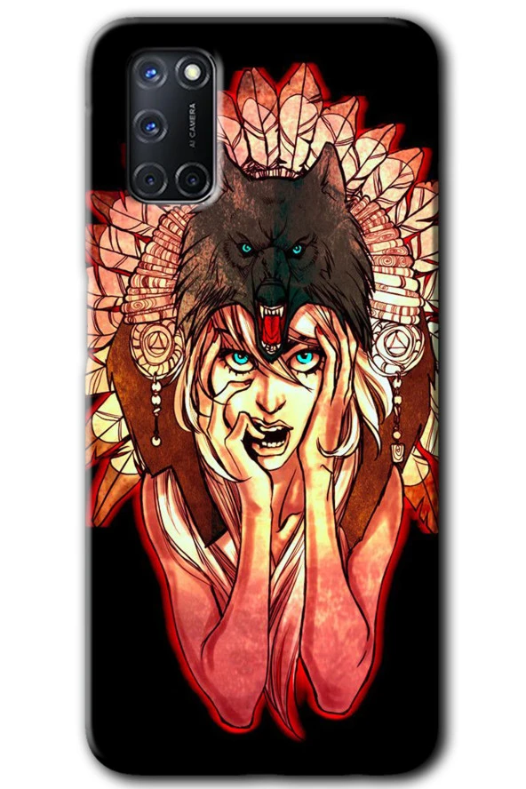 Oppo A52 Kılıf HD Desen Baskılı Arka Kapak - Kurt Kız