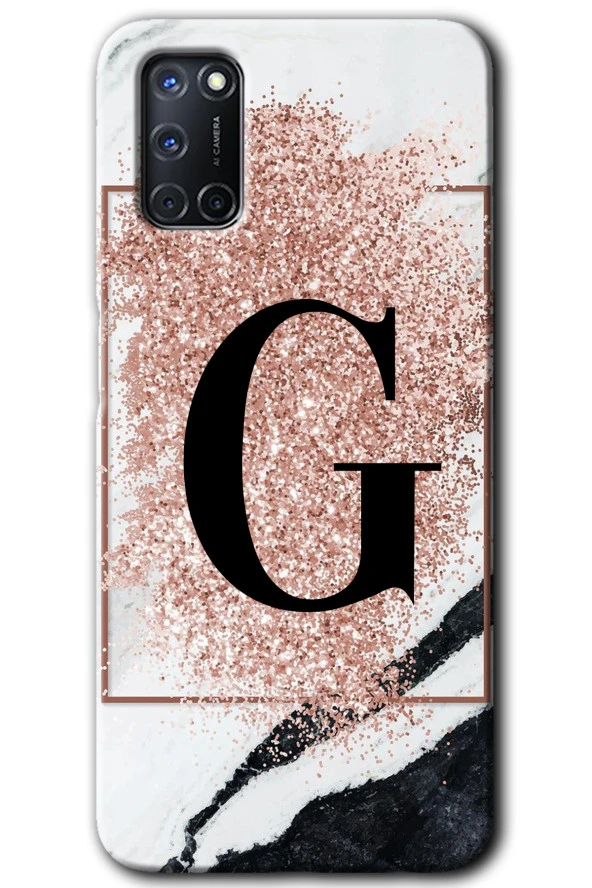 Oppo A52 Kılıf HD Desen Baskılı Arka Kapak - Pembe Mermer Desenli G Harfi