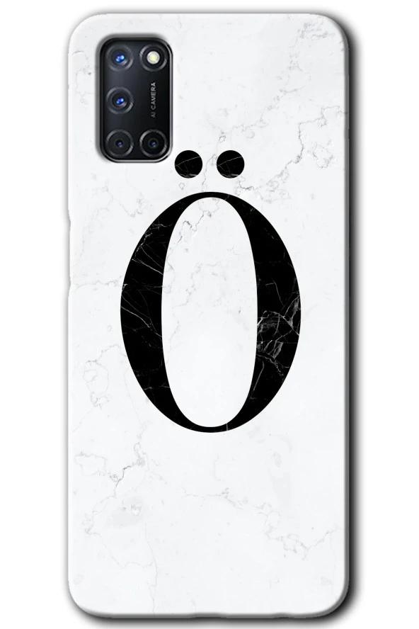 Oppo A52 Kılıf HD Desen Baskılı Arka Kapak - Beyaz Mermer Desenli Ö Harfi