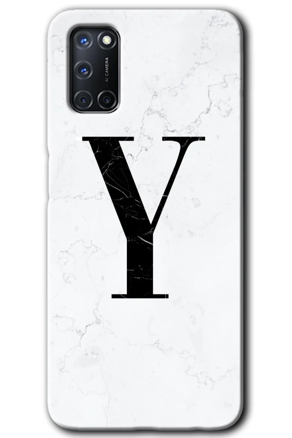 Oppo A52 Kılıf HD Desen Baskılı Arka Kapak - Beyaz Mermer Desenli Y Harfi