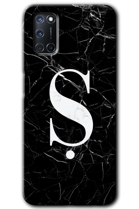 Oppo A52 Kılıf HD Desen Baskılı Arka Kapak - Siyah Mermer Desenli Ş Harfi