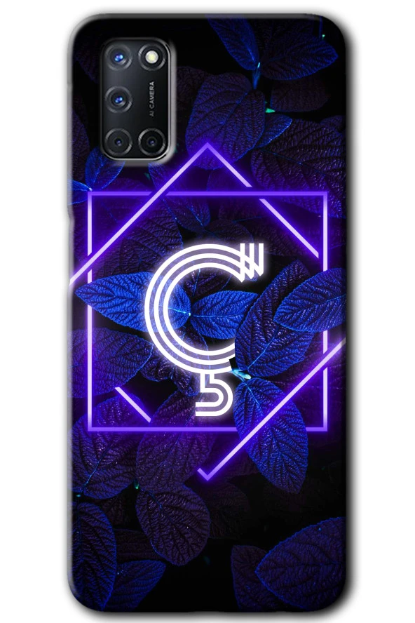 Oppo A52 Kılıf HD Desen Baskılı Arka Kapak - Dark Neon Yaprak Ç Harfi