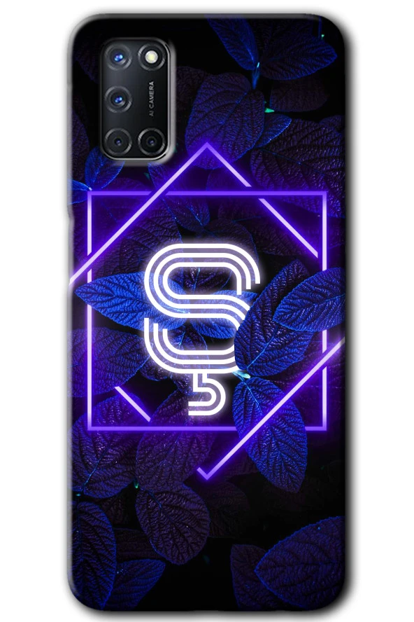 Oppo A52 Kılıf HD Desen Baskılı Arka Kapak - Dark Neon Yaprak Ş Harfi